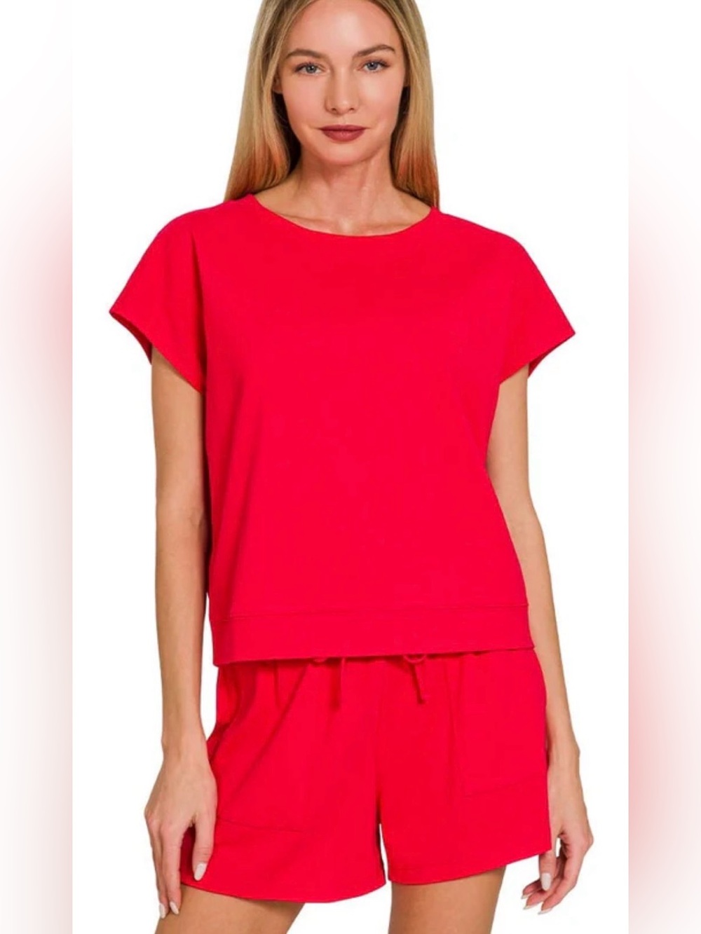 Zenana Women’s Red Short-Sleeve Set